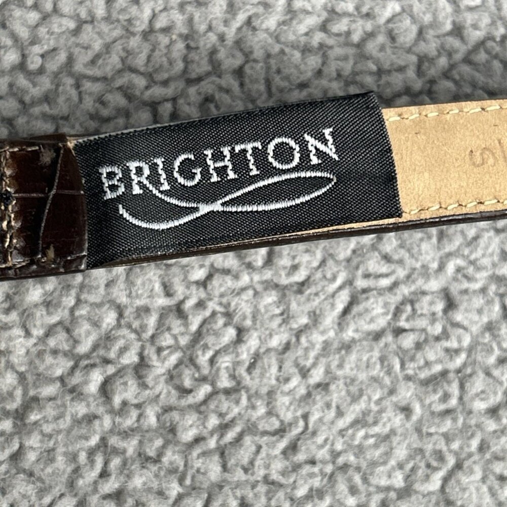 Brighton Belt Womens Small 26 Brown Leather Croc Two Tone Gold Silver Western - Picture 2 of 8